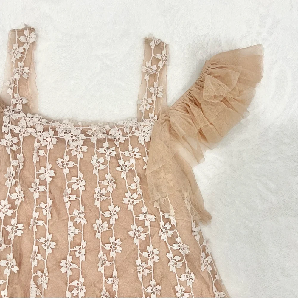 Free People One Black Lily Nude Combo Floral Cold Shoulder Dress - Picture 4 of 6